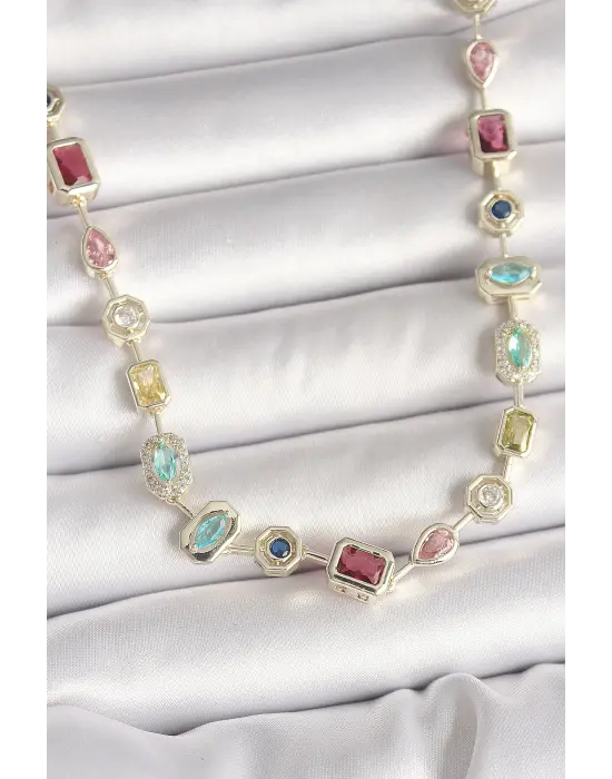 Pirinç Gold Renk Zirkon Taşlı VIP Seri Kadın Kolye