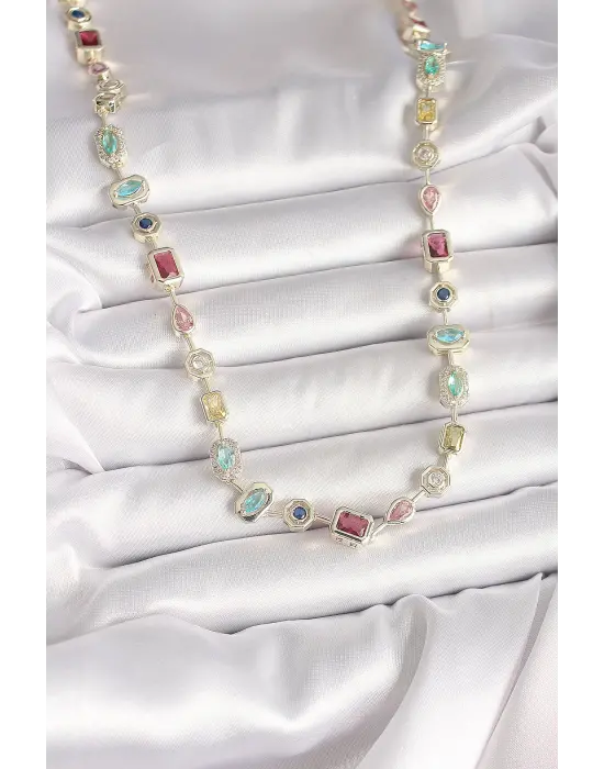 Pirinç Gold Renk Zirkon Taşlı VIP Seri Kadın Kolye