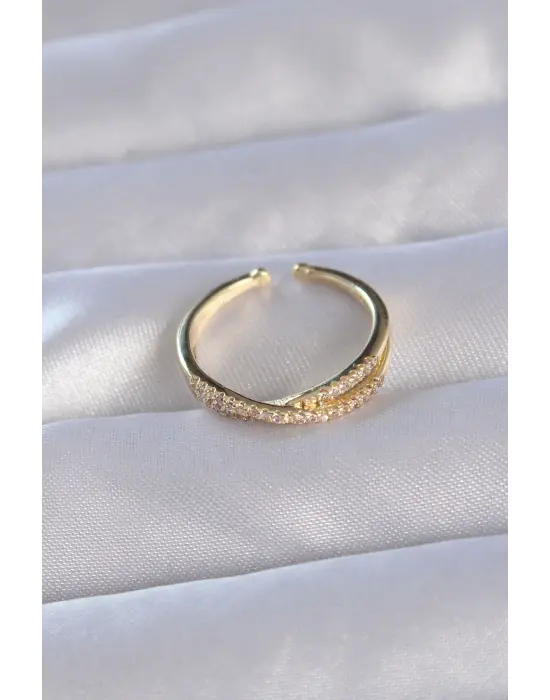  Altın Zirkon Taşlı X Model Ayarlanabilir Yüzük