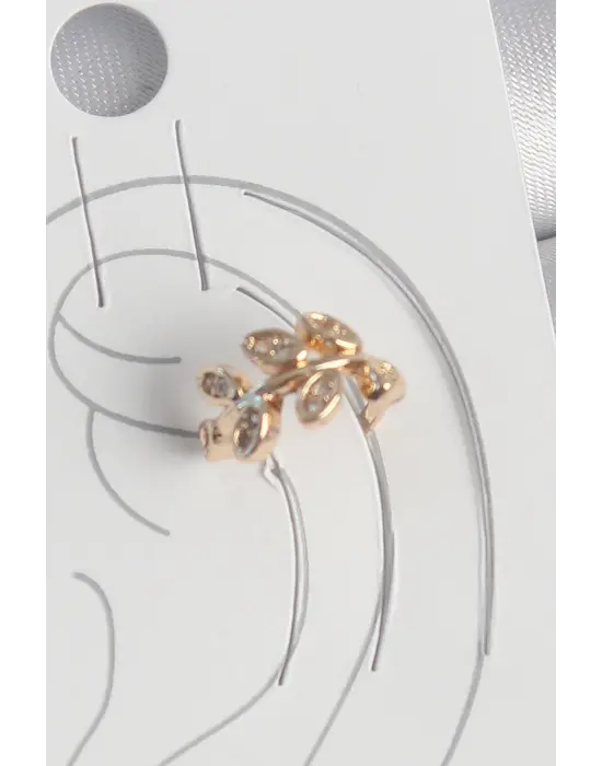 Pirinç Gold Renk Zirkon Taşlı Yaprak Model Kadın Kıkırdak Küpe