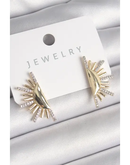  Altın Zirkon Taşlı Yarım Güneş Model Çelik Küpe