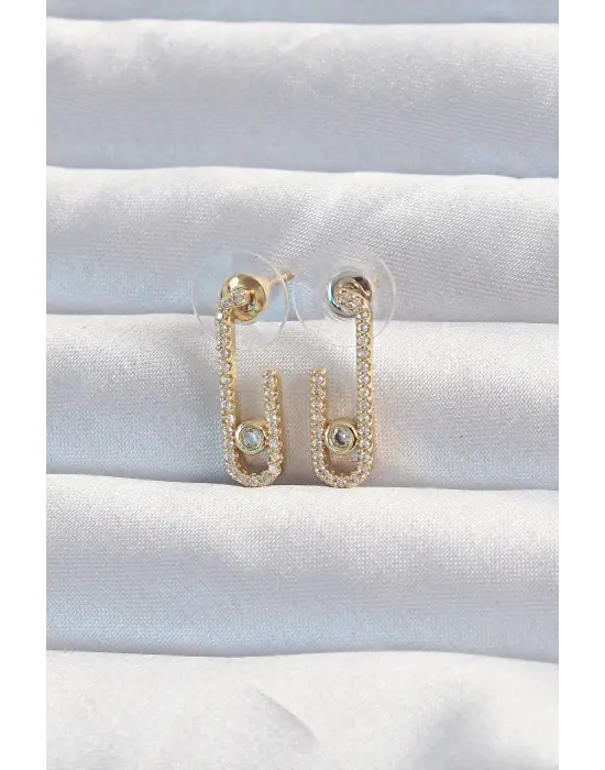  Altın Zirkon Taşlı Yarım Messika Küpe