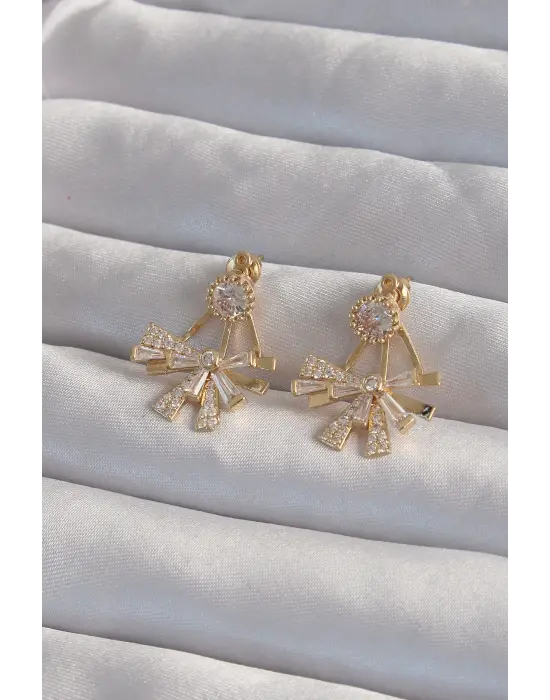  Altın Zirkon Taşlı Yassı Fiyonk Model Küpe