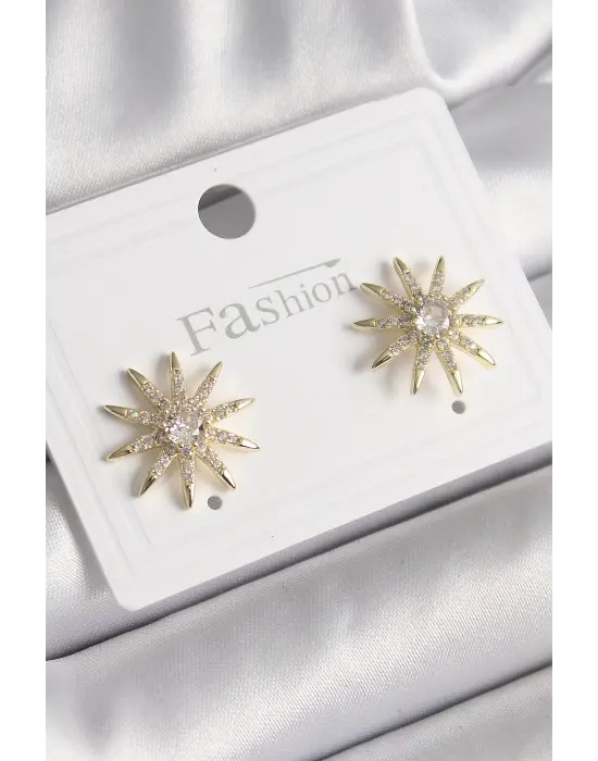  Altın Zirkon Taşlı Yıdız Model Çelik Küpe