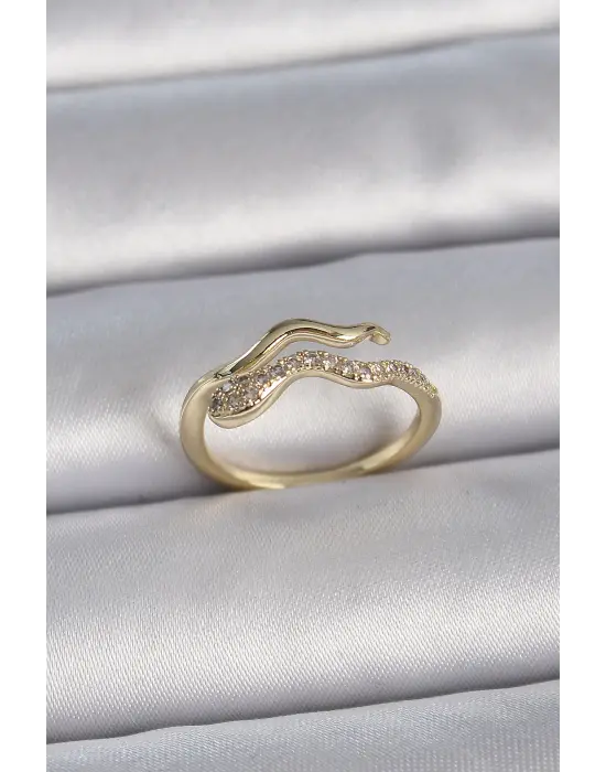  Altın Zirkon Taşlı Yılan Ayarlanabilir Model Çelik Yüzük