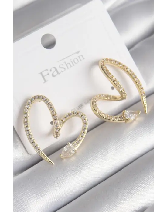  Altın Zirkon Taşlı Yılan Kalp Model Çelik Küpe