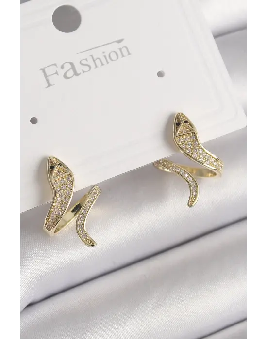  Altın Zirkon Taşlı Yılan Model Çelik Küpe