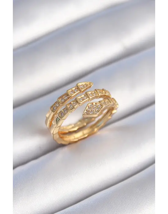  Altın Zirkon Taşlı Yılan Model Çelik Yüzük