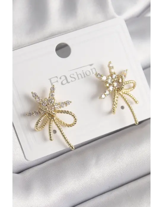  Altın Zirkon Taşlı Yıldız Düğüm Model Çelik Küpe