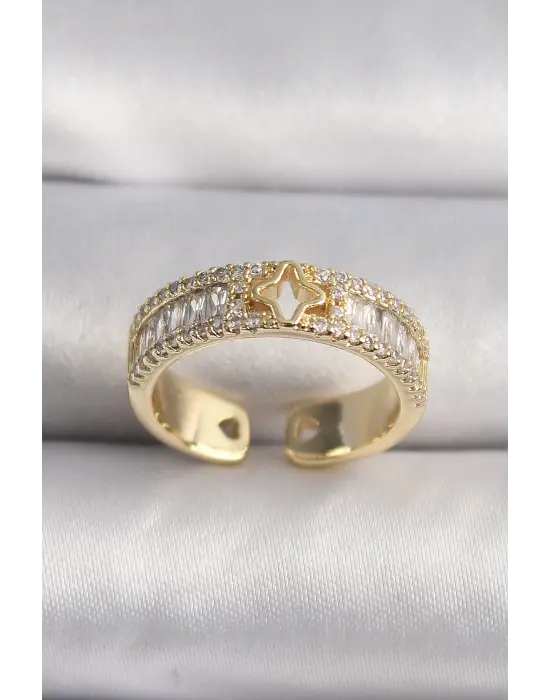  Altın Zirkon Taşlı Yıldız İşleme VIP Seri Çelik Yüzük