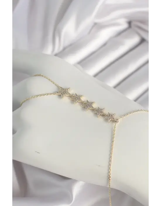 Pirinç Gold Renk Zirkon Taşlı Yıldız Model Kadın Şahmeran