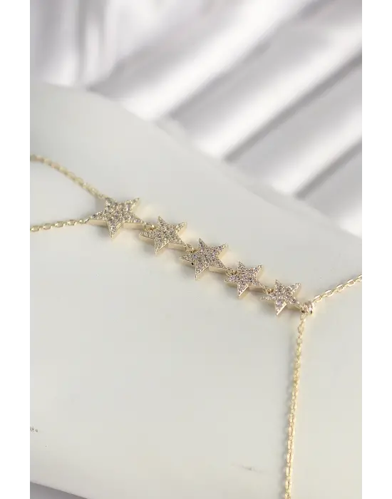 Pirinç Gold Renk Zirkon Taşlı Yıldız Model Kadın Şahmeran