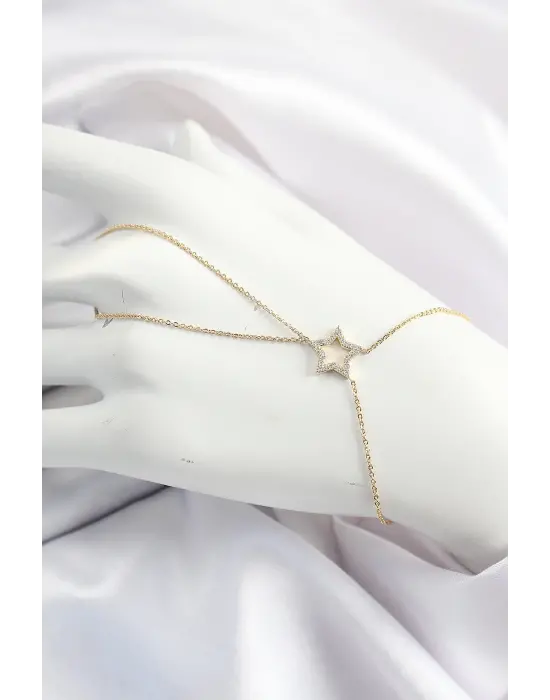 Pirinç Gold Renk Zirkon Taşlı Yıldız Model Şahmeran