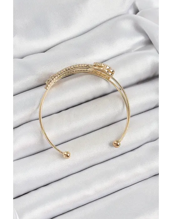 Pirinç Gold Renk Zirkon Taşlı Yonca Model 2li Kadın Bileklik