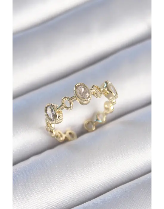  Altın Zirkon Taşlı Yuvarlak Zincir Model Çelik Yüzük