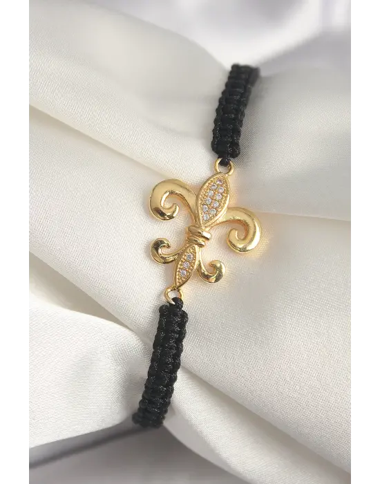 Altın Zirkon Taşlı Zambak Figür Asansörlü Makrome Model Çelik Bileklik