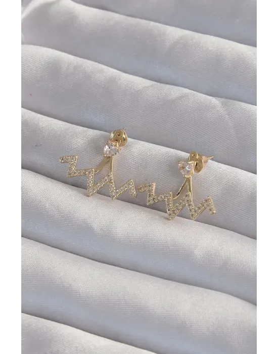  Altın Zirkon Taşlı Zikzak Küpe