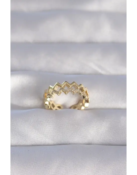  Altın Zirkon Taşlı Zikzak Model Ayarlanabilir Yüzük