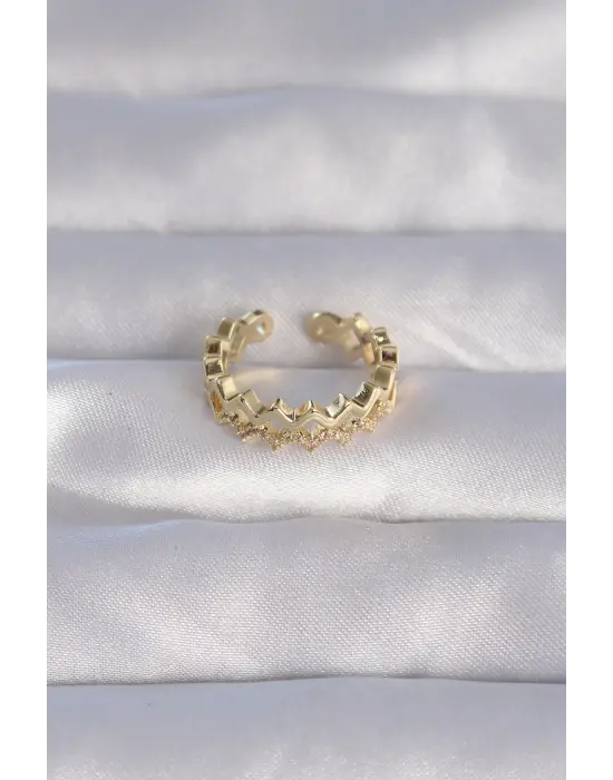  Altın Zirkon Taşlı Zikzak Model Ayarlanabilir Yüzük