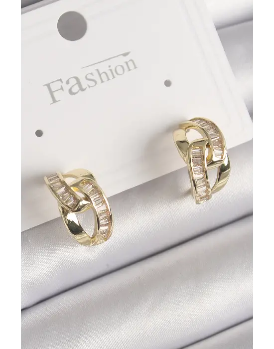  Altın Zirkon Taşlı Zincir Model Çelik Küpe