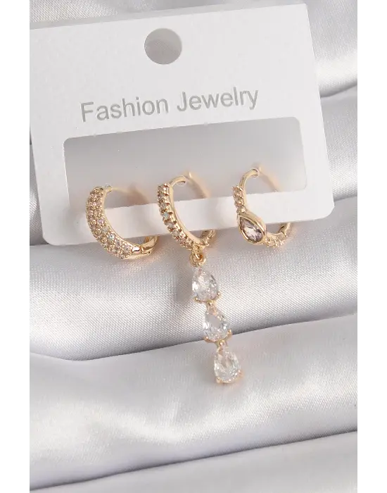  AltınHalka Model Sallantı Damla Zirkon Taş Çelik Küpe