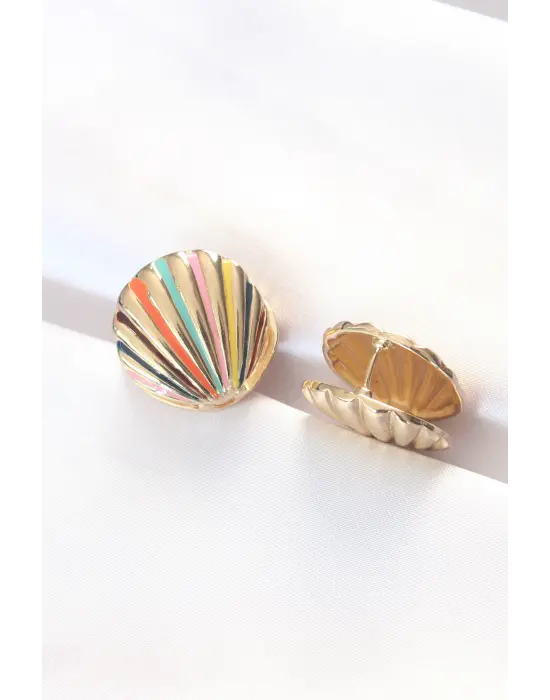  Altınli Mineli Deniz Kabuğu Küpe