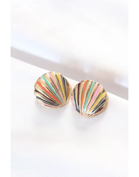  Altınli Mineli Deniz Kabuğu Küpe