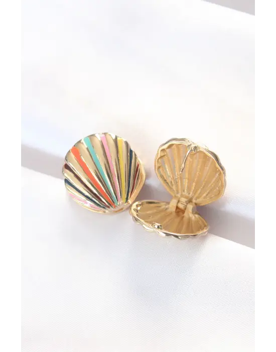  Altınli Mineli Deniz Kabuğu Küpe