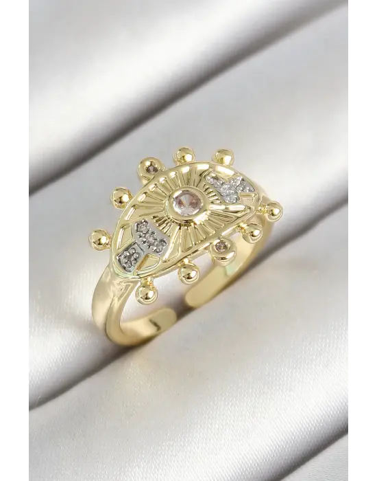 Pirinç Göz Figürlü Zirkon Taşlı Gold Renk Ayarlanabilir Kadın Yüzük