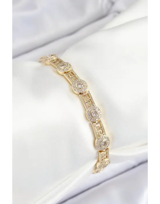 Pirinç Greg Model Zirkon Taşlı Gold Renk VİP Seri Kadın Bileklik