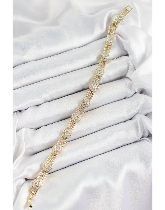 Pirinç Greg Model Zirkon Taşlı Gold Renk VİP Seri Kadın Bileklik