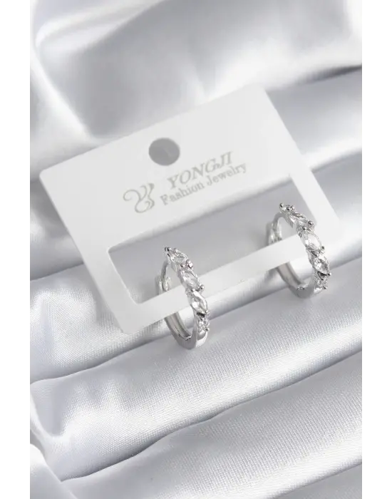  Gümüş Arpa Zirkon Taşlı Halka Model Çelik Küpe