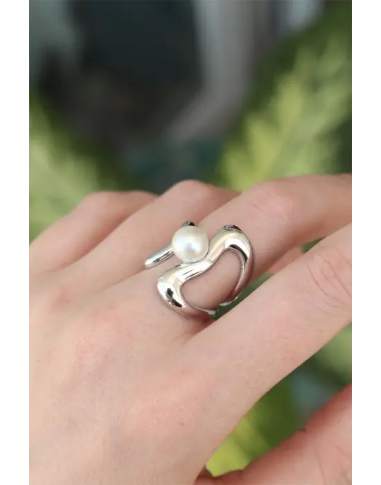  Gümüş Ayarlanabilir İnci Taşlı Yüzük