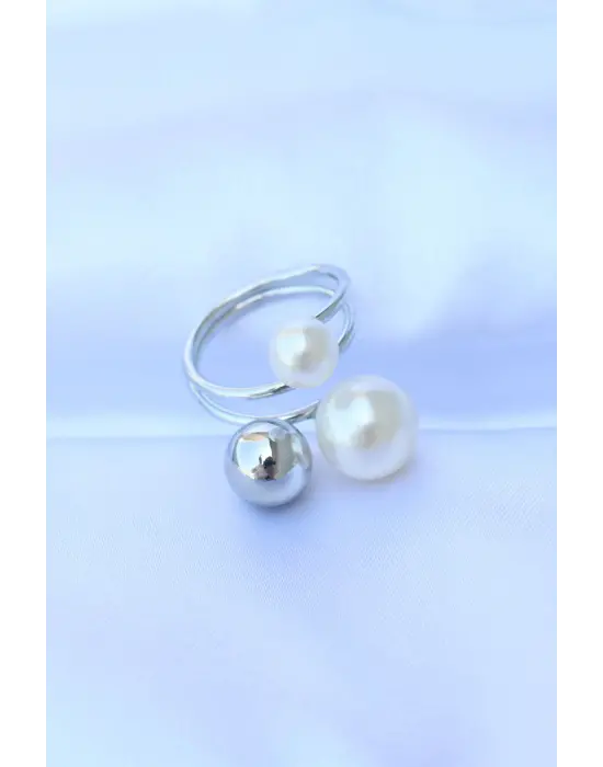  Gümüş Ayarlanabilir İnci Taşlı Yüzük