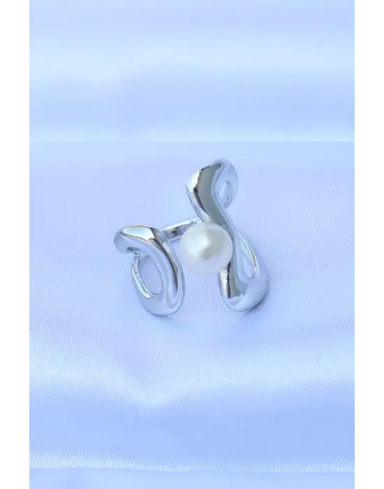  Gümüş Ayarlanabilir İnci Taşlı Yüzük