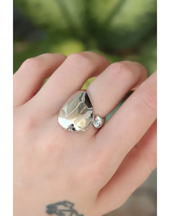  Gümüş Ayarlanabilir İri Bombeli Yüzük