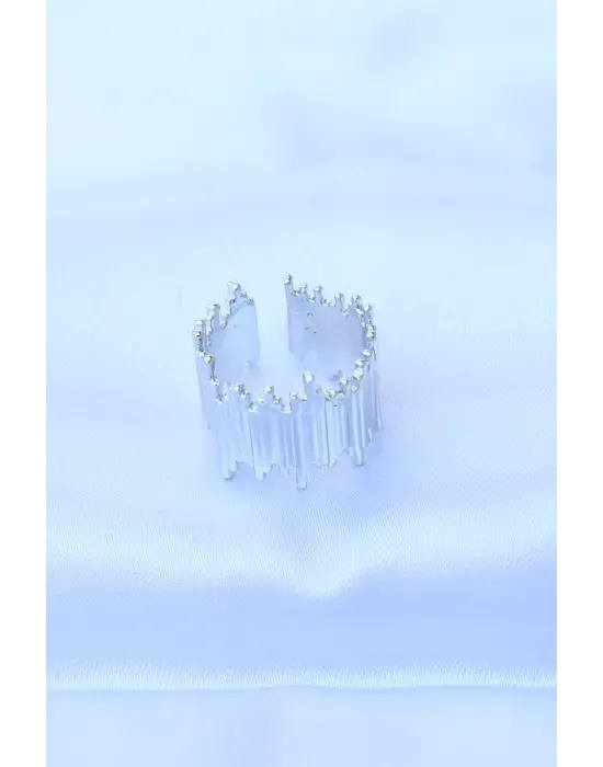  Gümüş Ayarlanabilir Kalın Tırtık Yüzük