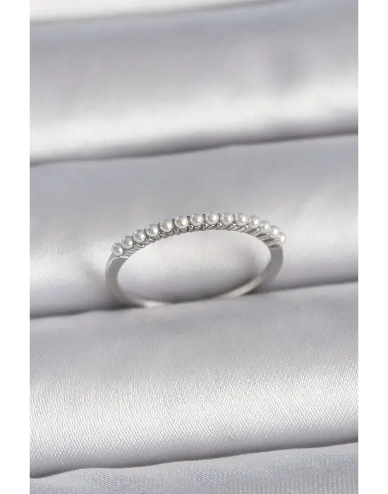  Gümüş Ayarlanabilir Sıralı İnci Model Çelik Yüzük