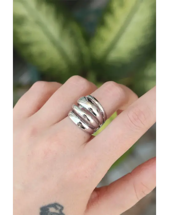  Gümüş Ayarlanabilir Tırtıklı Bombe Yüzük