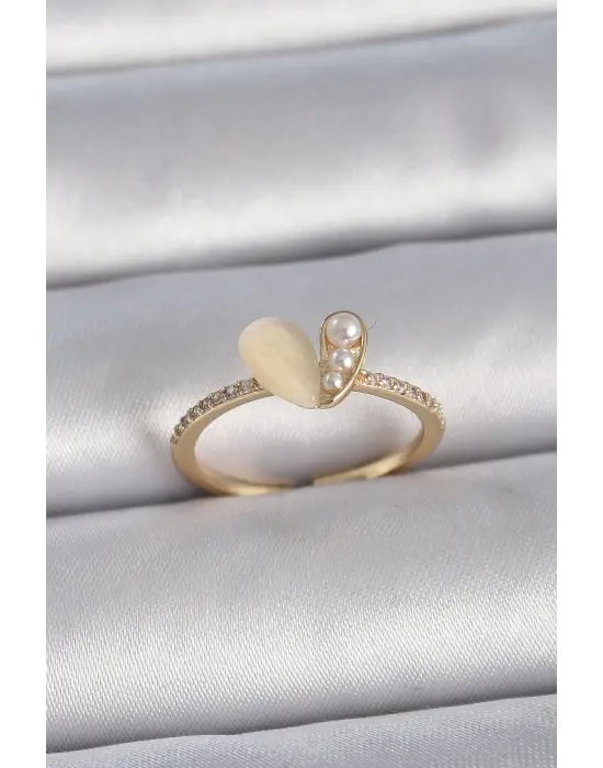  Gümüş Ayarlanabilir Zirkon Taşlı Beyaz Mineli Kalp Model Çelik Yüzük