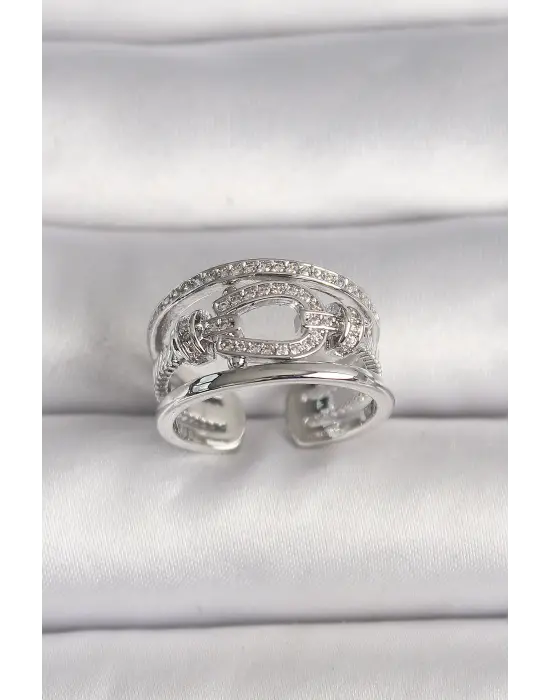  Gümüş Ayarlanabilir Zirkon Taşlı Gemici Düğüm Model Çelik Yüzük