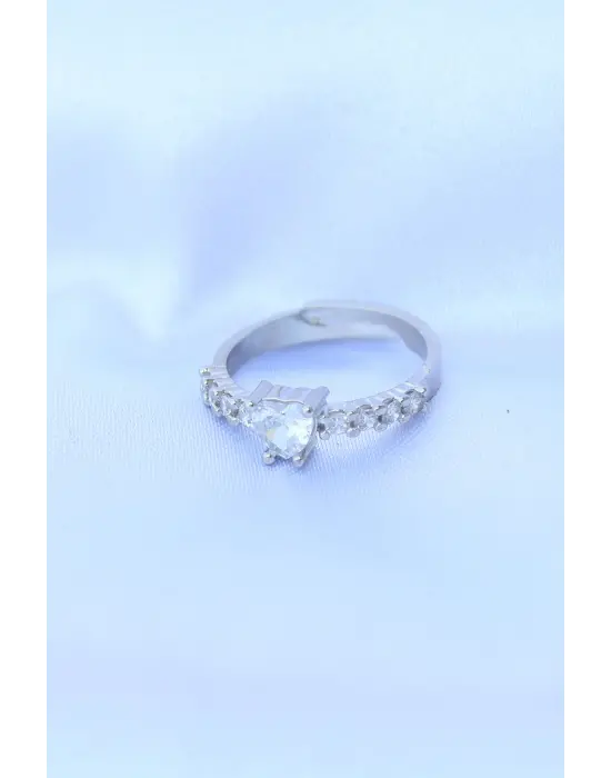  Gümüş Ayarlanabilir Zirkon Taşlı Minimal Kalp Yüzük