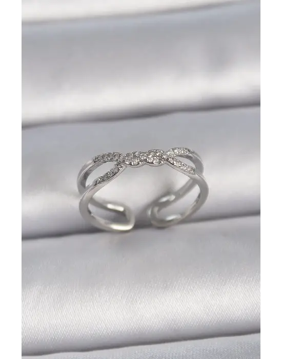  Gümüş Ayarlanabilir Zirkon Taşlı Sarmal Model Çelik Yüzük