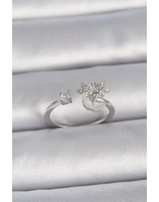  Gümüş Ayarlanabilir Zirkon Taşlı Yıldız Model Çelik Yüzük