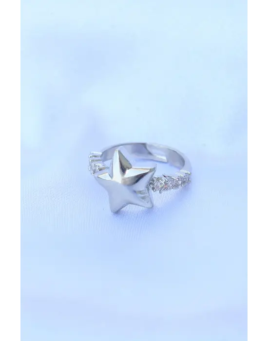  Gümüş Ayarlanabilir Zirkon Taşlı Yıldız Yüzük