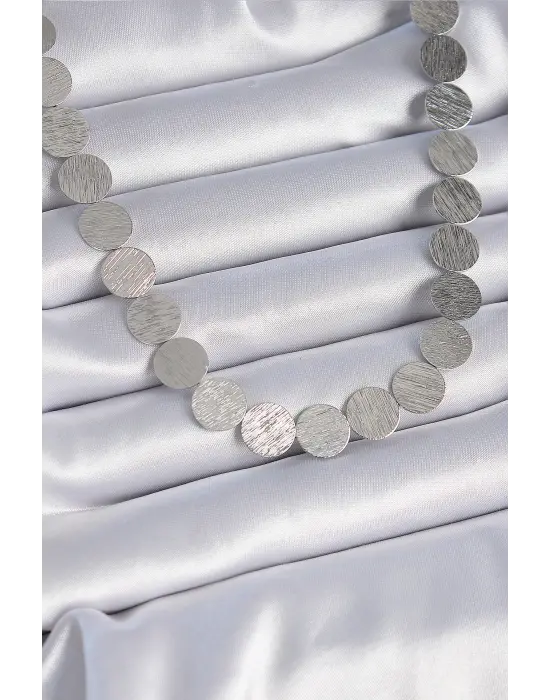 Pirinç Gümüş  Daire Plaka Model  Çelik Kolye