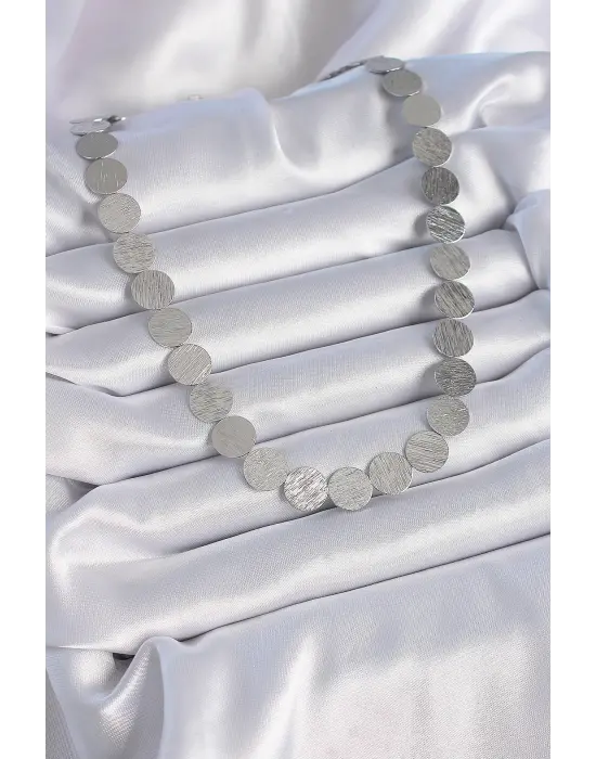 Pirinç Gümüş  Daire Plaka Model  Çelik Kolye