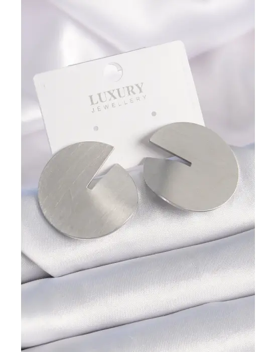  Gümüş Daire Plaka Model Çelik Küpe