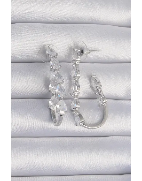  Gümüş Damla Zirkon Taş Tasarımlı Küpe