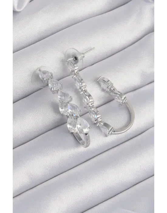  Gümüş Damla Zirkon Taş Tasarımlı Küpe